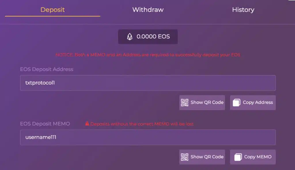 deposit eos trust dice